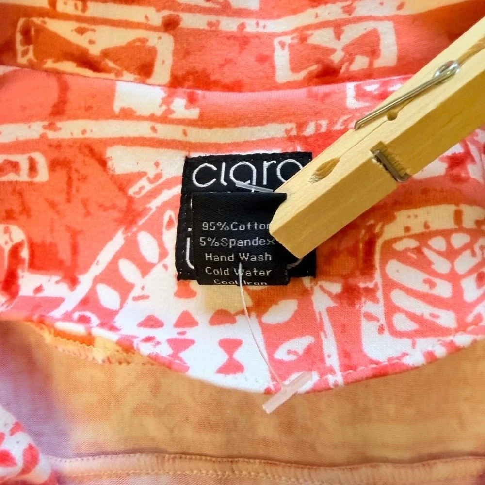 Clara Sunwoo Coral Pink White Geometric Batik Zip Up Stretch Jacket Womens Small